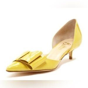 Butter Yellow Patent Leather Pointed Toe Kitten Heel with Bow